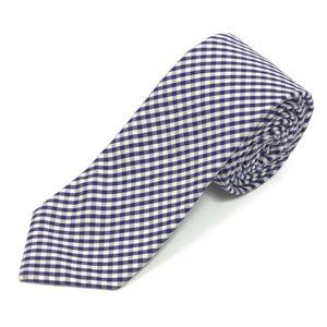 STEVEN ALAN Dark Blue Gingham Plaid Men's Skinny Cotton Neck Tie